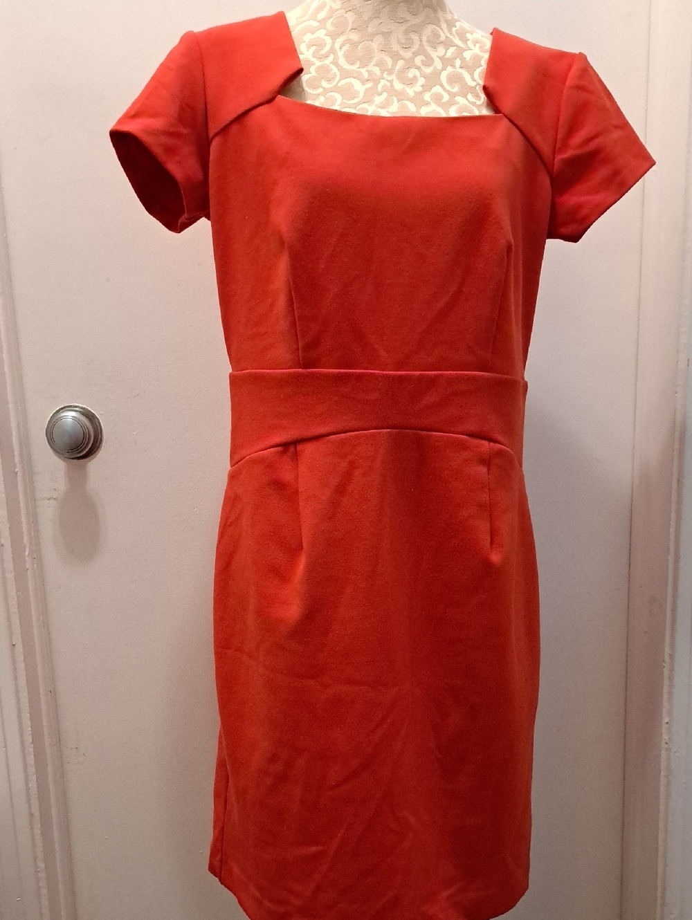 Adrienne Vittadini Orange Square-Neck Short Sleeve Midi Dress Size 8